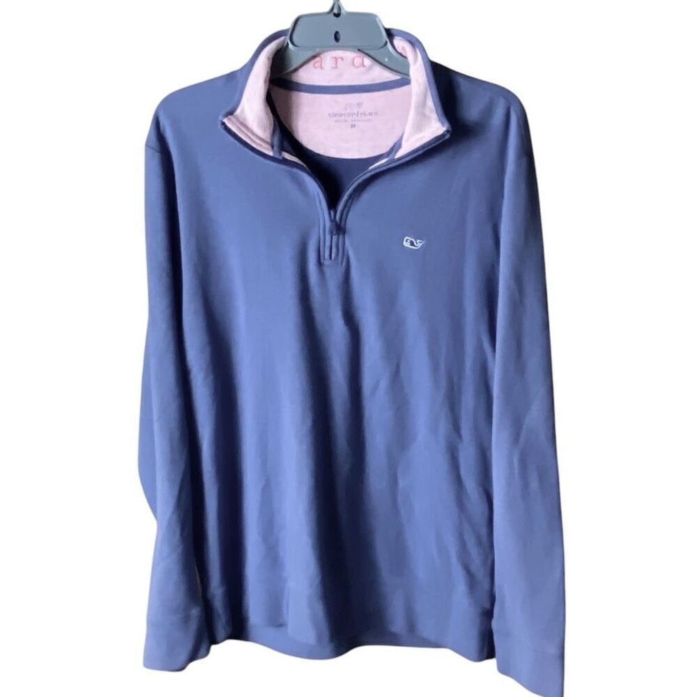 Vineyard Vines Mens Blue Pink Pima Cotton 1/4 Zip Pullover Sweater Size Medium